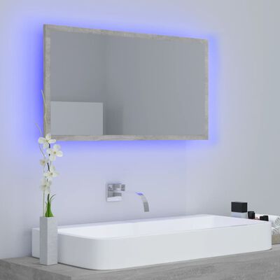 vidaXL Miroir à LED de salle de bain Gris béton 80x8,5x37 cm Acrylique