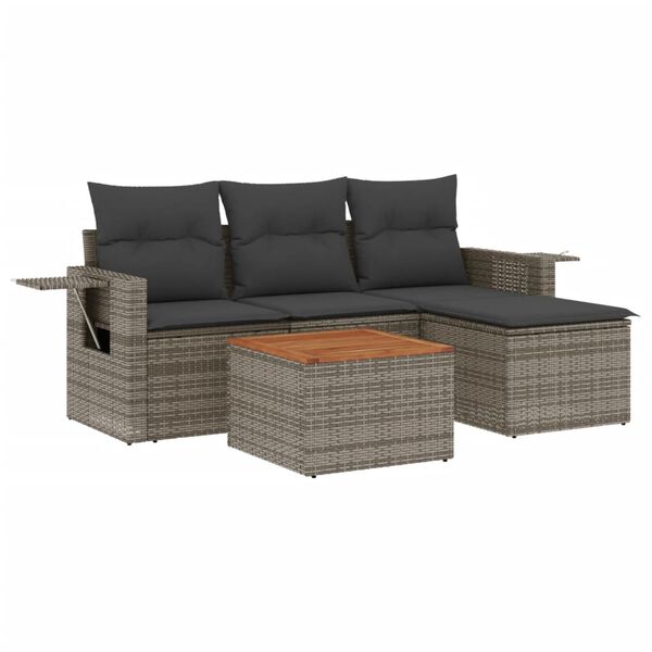 vidaXL Salon de jardin 5 pcs avec coussins gris r&eacute;sine tress&eacute;e