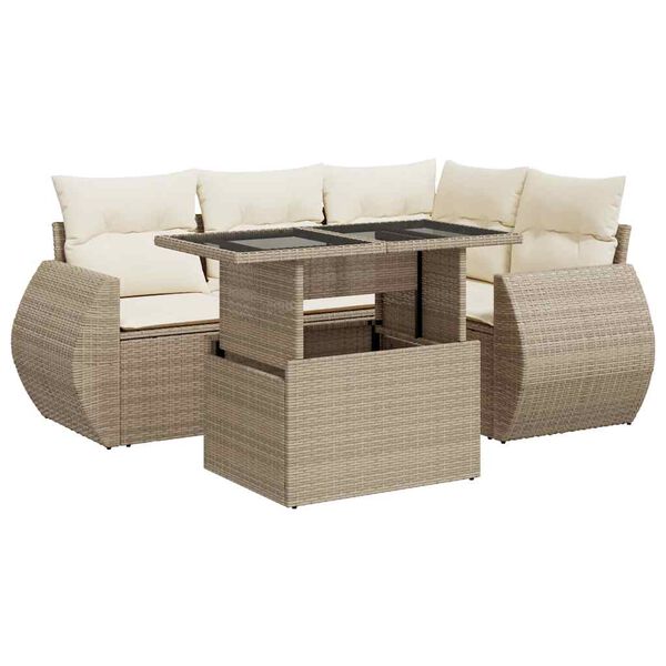 vidaXL Salon de jardin avec coussins 5 pcs beige r&eacute;sine tress&eacute;e