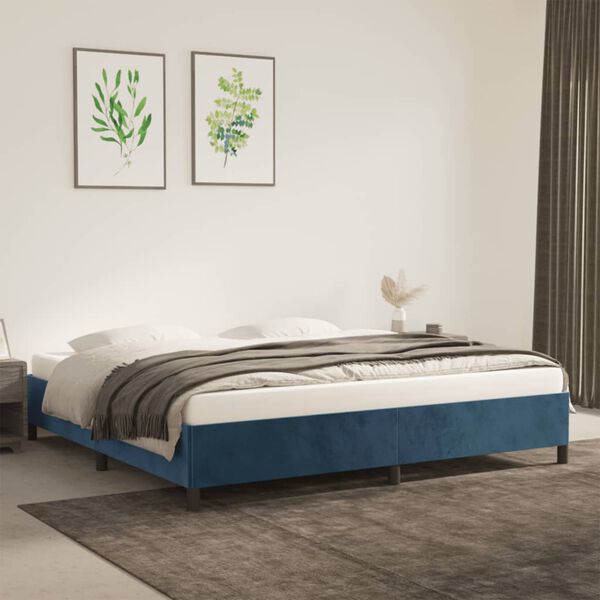 vidaXL Cadre de lit sans matelas bleu fonc&eacute; 200x200 cm velours