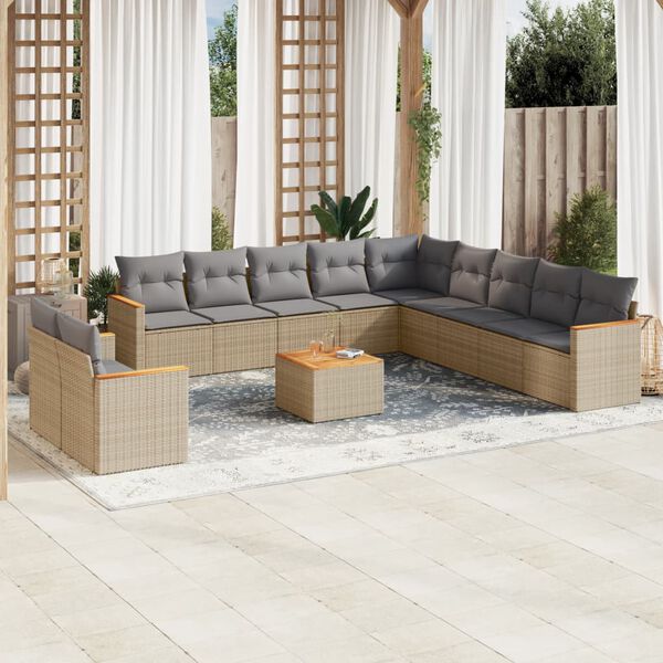 vidaXL Salon de jardin et coussins 12 pcs m&eacute;lange beige r&eacute;sine tress&eacute;e