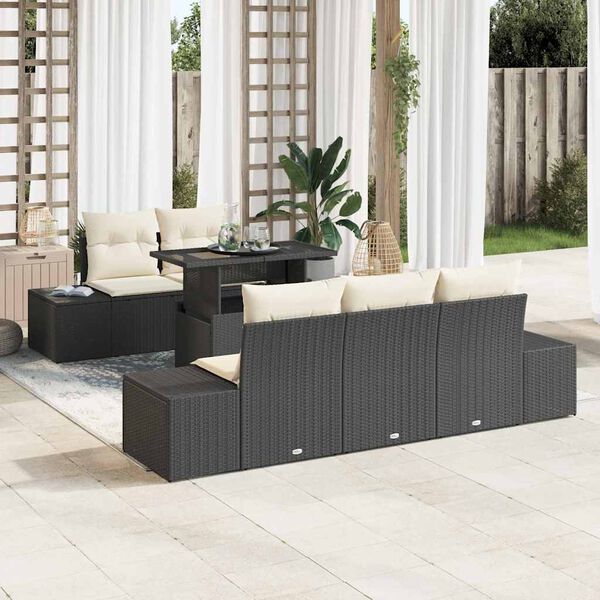 vidaXL Ensemble de canap&eacute; de jardin avec coussin 6 pcs Noir et Cr&egrave;me