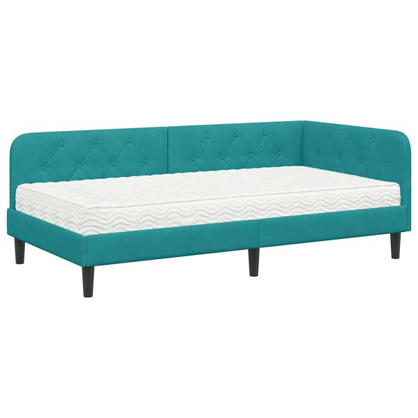 vidaXL Cadre de lit d'angle avec matelas Turquoise 90 x 190 cm Velours