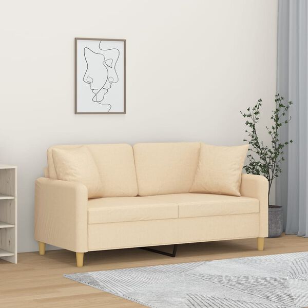 vidaXL Canap&eacute; 2 places et oreillers et coussins Cr&egrave;me 140 cm Tissu