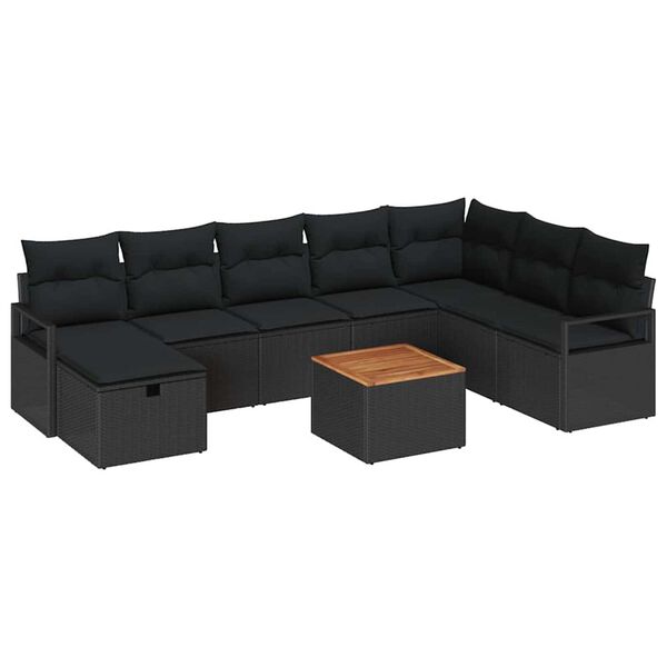 vidaXL Ensemble de canap&eacute; de jardin avec coussin 9 pcs Noir Poly rotin