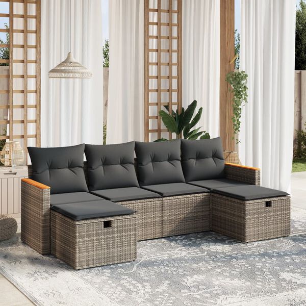 vidaXL Salon de jardin 6 pcs avec coussins gris r&eacute;sine tress&eacute;e