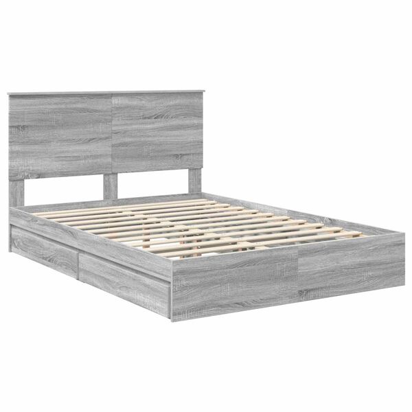 vidaXL Lit de Rangement Gris Sonoma 160 x 200 cm Bois d'ing&eacute;nierie