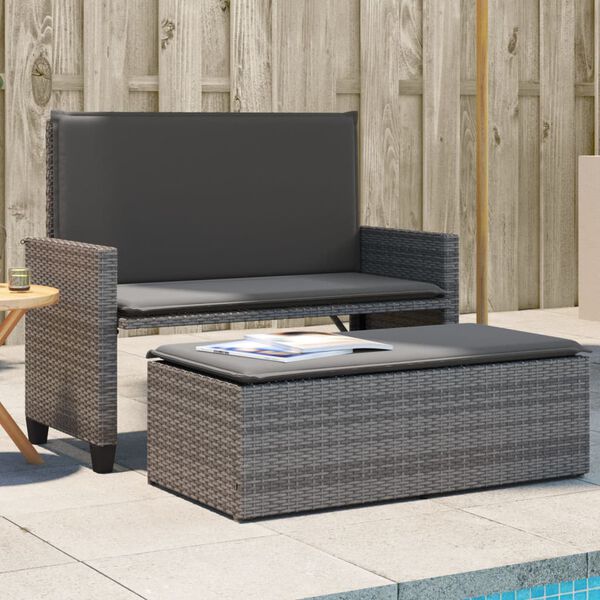 vidaXL Banc de jardin avec coussins et repose-pied gris r&eacute;sine tress&eacute;e