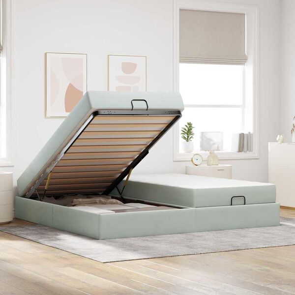 vidaXL Cadre de lit avec matelas avec matelas 2 pcs Gris clair Velours