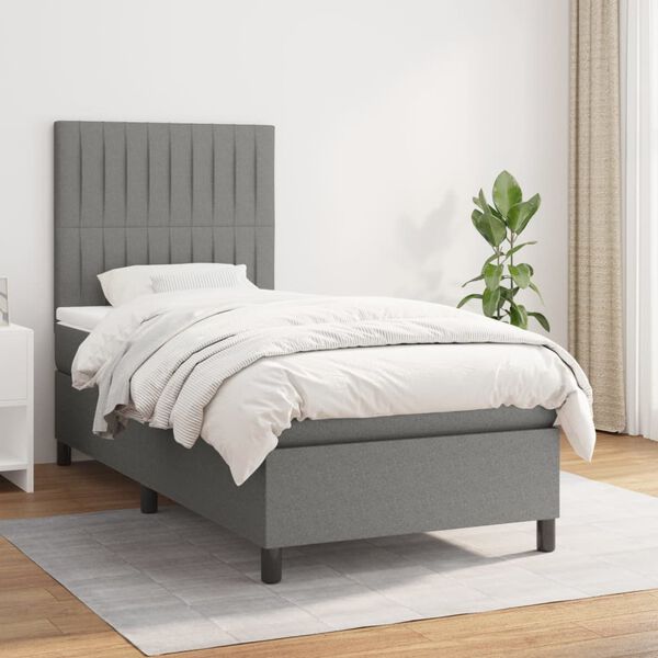 vidaXL Sommier &agrave; lattes de lit avec matelas Gris fonc&eacute; 90x200 cm Tissu