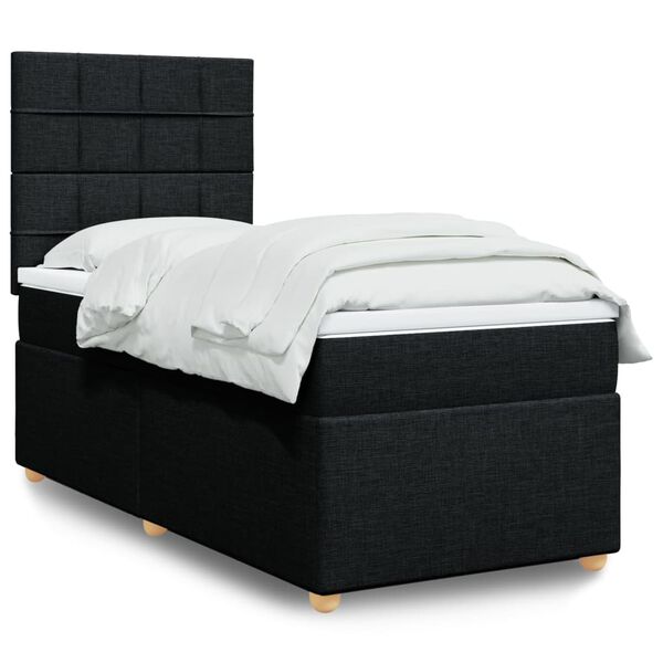 vidaXL Sommier &agrave; lattes de lit avec matelas Noir 90x190 cm Tissu