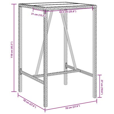 vidaXL Table de bar d’extérieur gris 70x70x110 cm poly rotin