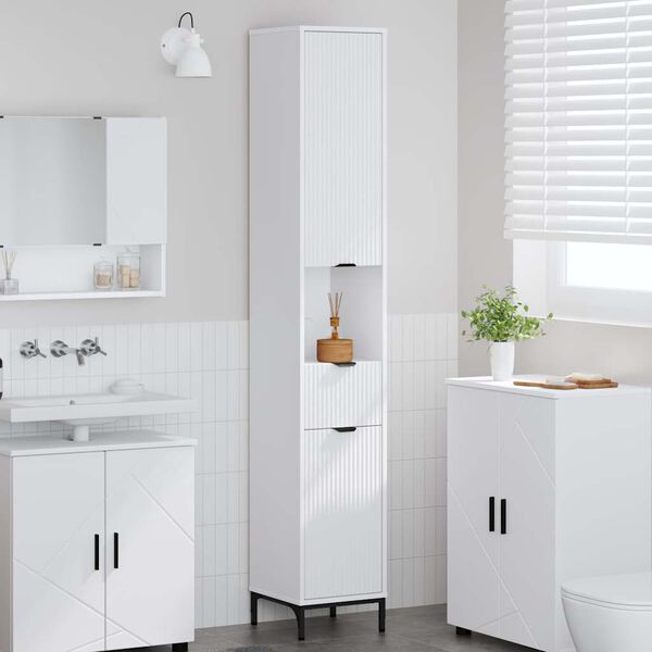 vidaXL Cabinet de salle de bain avec tiroir Blanc 31,5 x 33 x 190 cm