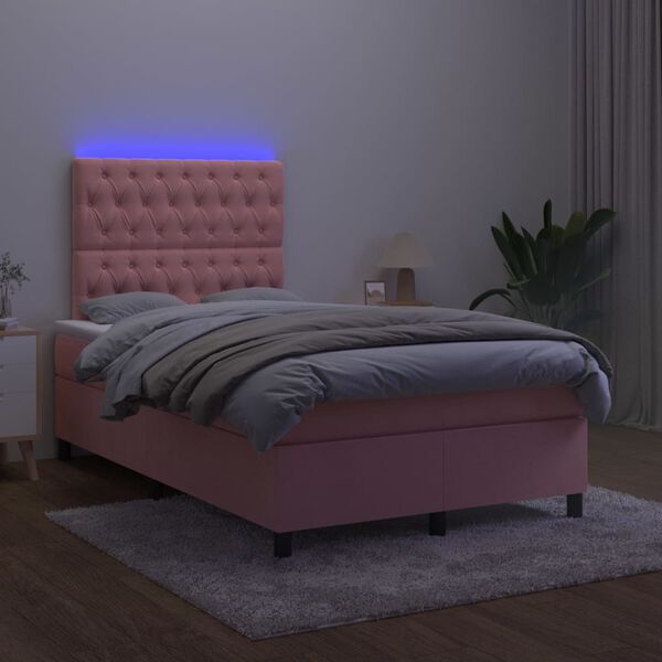 vidaXL Sommier &agrave; lattes de lit matelas et LED Rose 120x200 cm Velours
