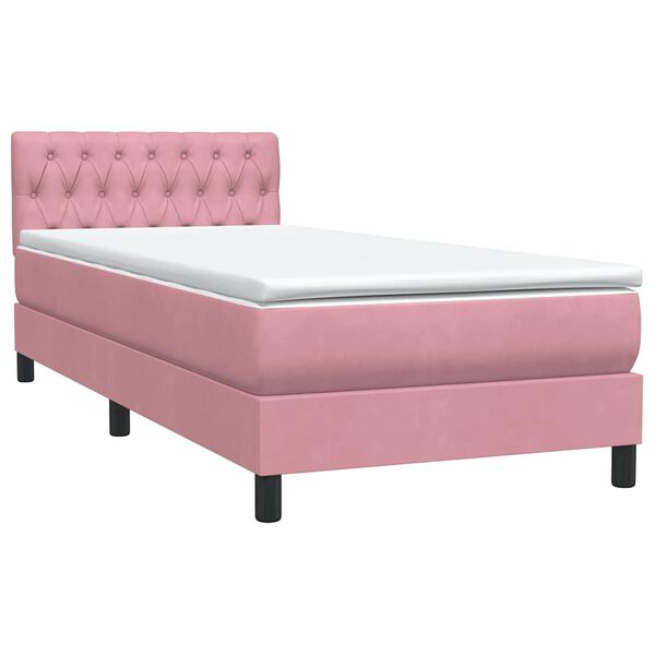 vidaXL Sommier &agrave; lattes de lit avec matelas rose 90x210 cm velours