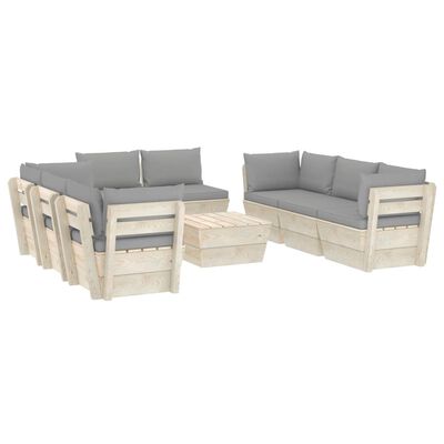 vidaXL Salon de jardin palette 9 pcs avec coussins bois d'épicéa