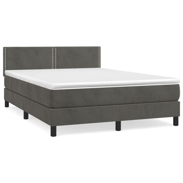 vidaXL Sommier &agrave; lattes de lit et matelas Gris fonc&eacute; 140x190cm Velours