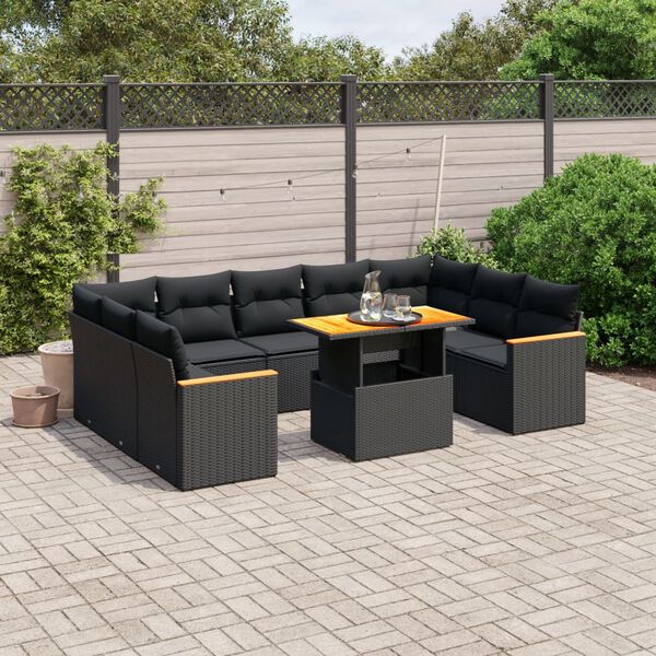 vidaXL Salon de jardin 11 pcs avec coussins noir r&eacute;sine tress&eacute;e