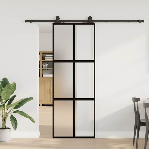 vidaXL Porte coulissante kit quincaillerie noir 76x205 cm verre tremp&eacute;