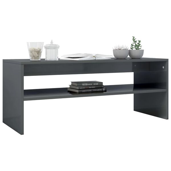 vidaXL Table basse gris brillant 100x40x40 cm bois d’ingénierie