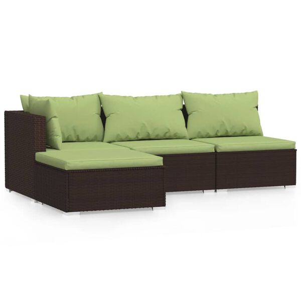 vidaXL Salon de jardin 4 pcs avec coussins Marron Résine tressée