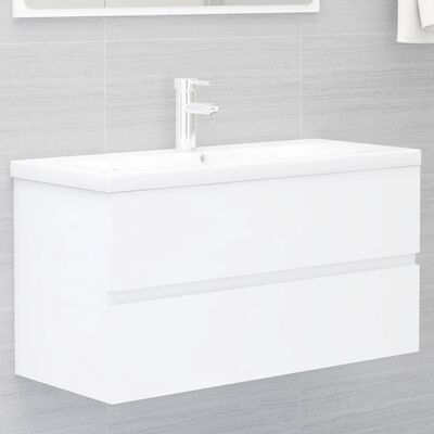 vidaXL Armoire d'évier avec lavabo intégré Blanc Bois d'ingénierie