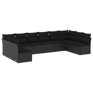 vidaXL Salon de jardin 10 pcs avec coussins noir r&eacute;sine tress&eacute;e