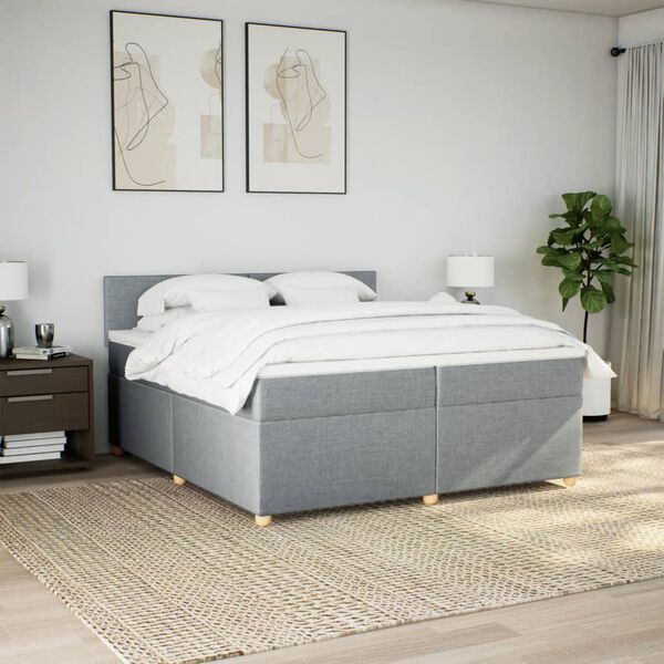 vidaXL Sommier &agrave; lattes de lit avec matelas Gris clair 200x200cm Tissu
