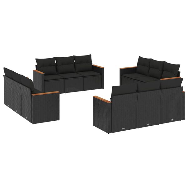 vidaXL Salon de jardin 12 pcs avec coussins noir r&eacute;sine tress&eacute;e