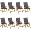 vidaXL Chaises de jardin inclinables et coussins lot de 8 teck solide