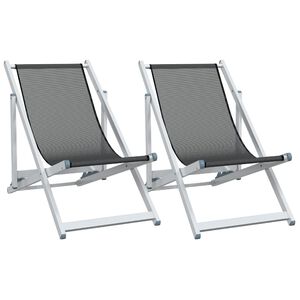 vidaXL Chaises de plage pliantes lot de 2 gris aluminium et textil&egrave;ne