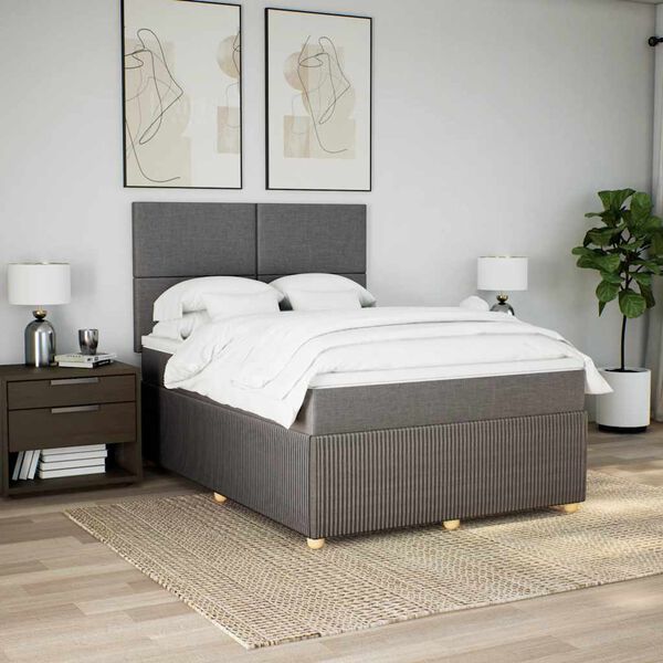 vidaXL Sommier &agrave; lattes de lit avec matelas Taupe 160x200 cm Tissu