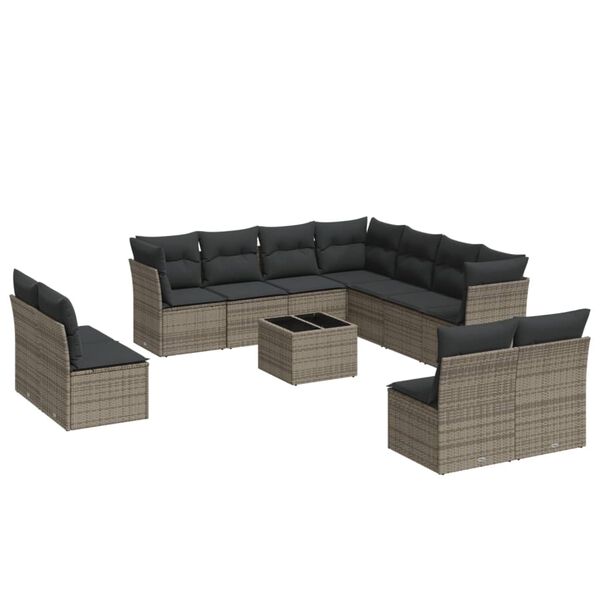 vidaXL Salon de jardin avec coussins 12 pcs gris r&eacute;sine tress&eacute;e