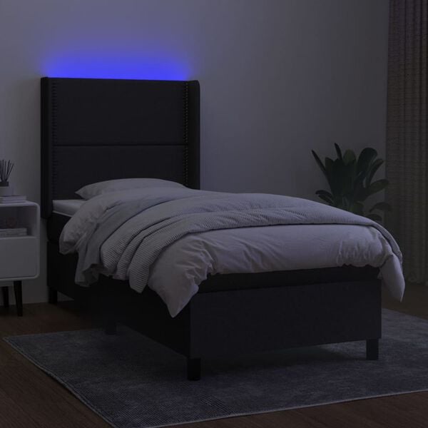 vidaXL Sommier &agrave; lattes de lit matelas LED Noir 90x190 cm Tissu