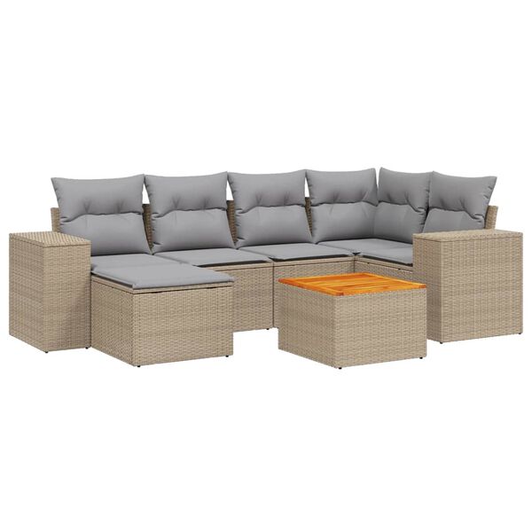 vidaXL Salon de jardin avec coussins 7 pcs beige r&eacute;sine tress&eacute;e