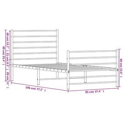 vidaXL Cadre de lit métal sans matelas avec pied de lit noir 90x190 cm