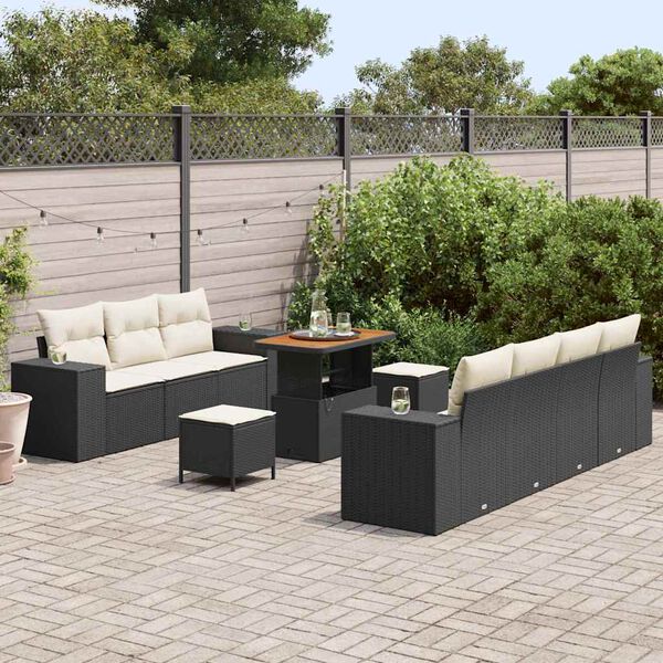 vidaXL Ensemble de canap&eacute; de jardin 10 pcs Noir et Cr&egrave;me Poly Rattan
