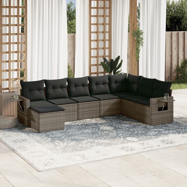 vidaXL Salon de jardin 8 pcs avec coussins gris r&eacute;sine tress&eacute;e