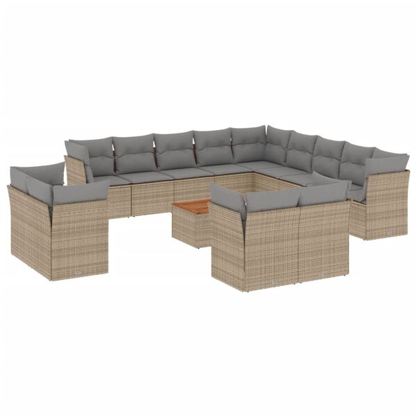 vidaXL Salon de jardin avec coussins 14 pcs beige r&eacute;sine tress&eacute;e