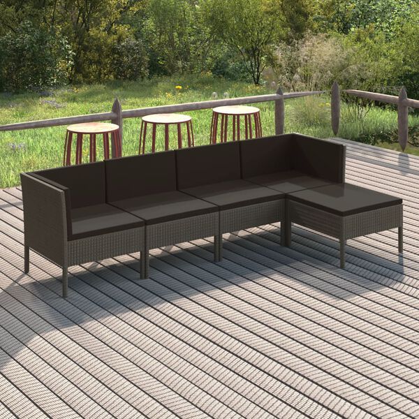 vidaXL Salon de jardin 5 pcs avec coussins r&eacute;sine tress&eacute;e gris