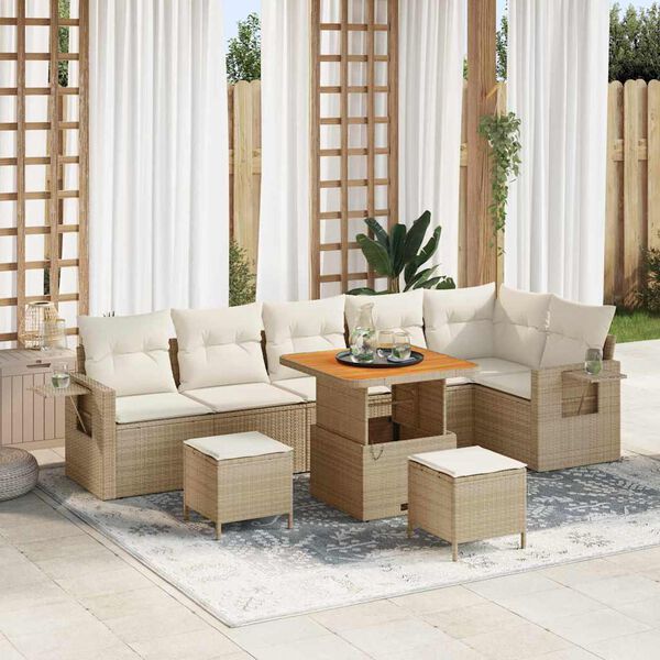 vidaXL Ensemble de canapé de jardin 9 pcs Beige polyrotin