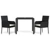 vidaXL Ensemble &agrave; manger de jardin avec coussins 3 pcs Noir