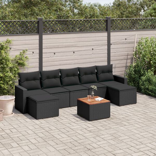 vidaXL Salon de jardin 8 pcs avec coussins noir r&eacute;sine tress&eacute;e