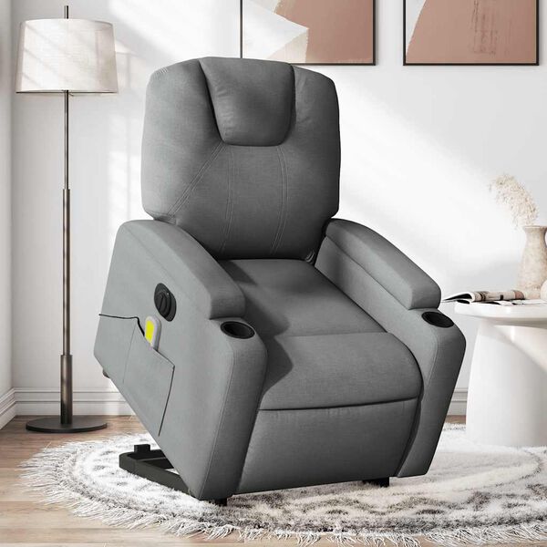 vidaXL Fauteuil inclinable de massage &eacute;lectrique Gris fonc&eacute; Tissu