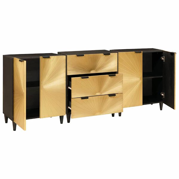 vidaXL Buffet 3 pcs Noir et or 60 x 33 x 75 cm bois de manguier massif