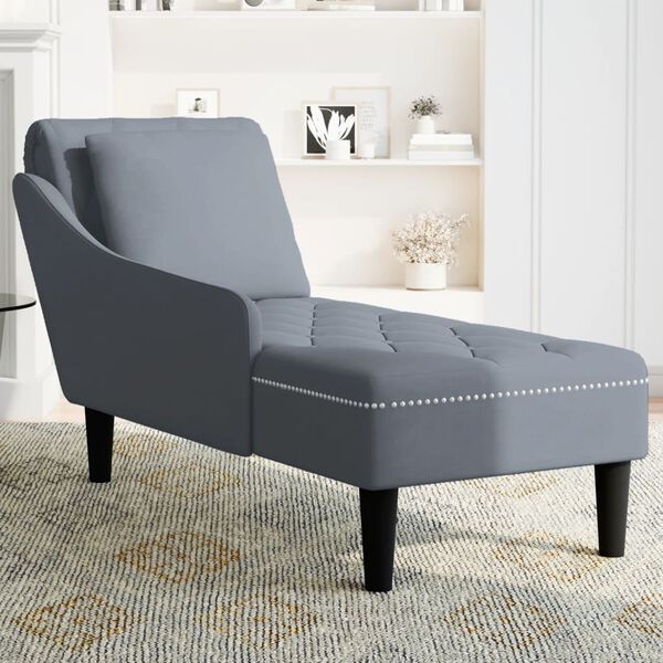 vidaXL Fauteuil long et coussin et accoudoir droit gris fonc&eacute; velours