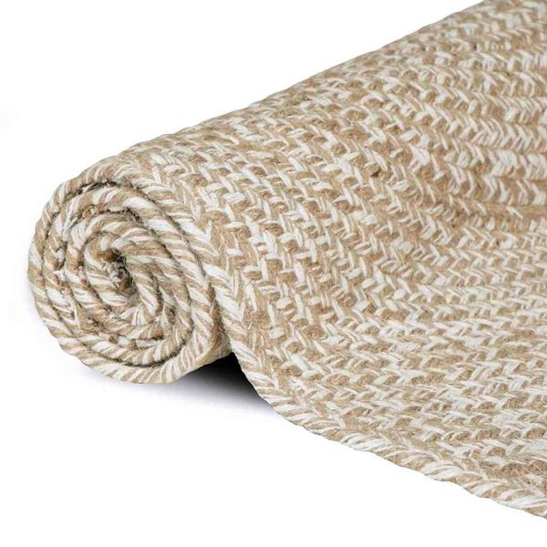 vidaXL Tapis de surface Naturel et Blanc 100 x 200 cm Jute