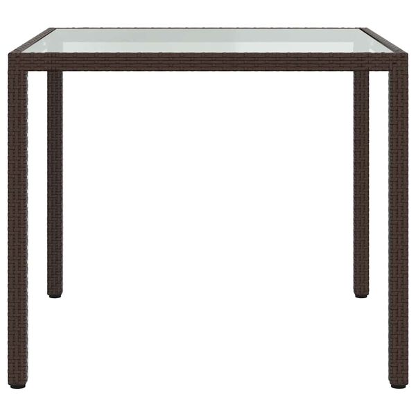 vidaXL Table de jardin 90x90x75 cm Verre tremp&eacute;/r&eacute;sine tress&eacute;e Marron
