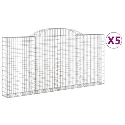 vidaXL Paniers à gabions arqués 5 pcs 300x30x140/160 cm fer galvanisé