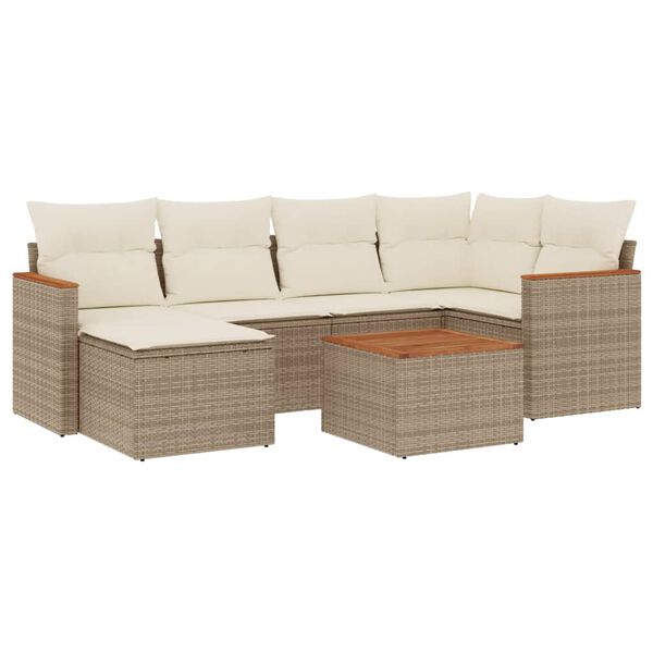 vidaXL Salon de jardin avec coussins 7 pcs beige r&eacute;sine tress&eacute;e